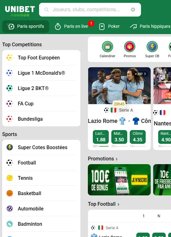 Jeux sur mobile dans le casino UNIBET FR