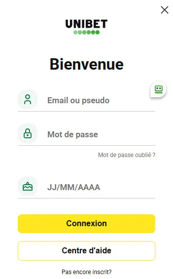 Inscription à l'application mobile UNIBET FR